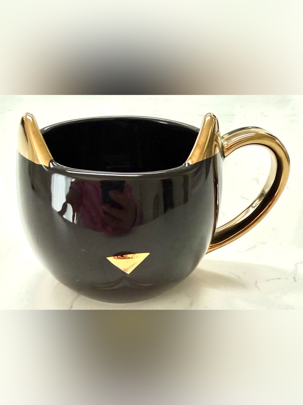 NWOT Pinky Up BLACK CAT gold ears trim Coffee Tea Cocoa Mug PAWS & REFLECT